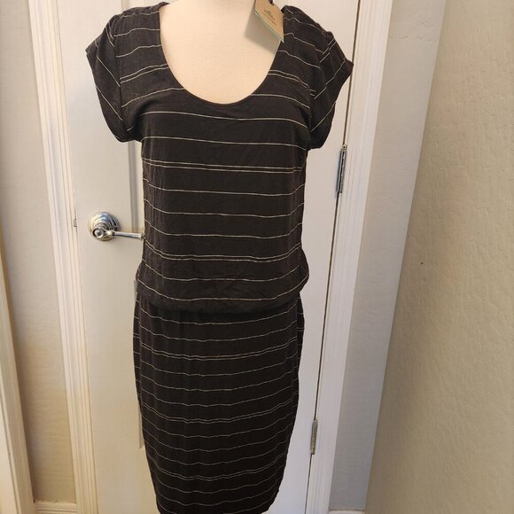 NEW Prana | Black & White Striped Janey Mini Dress with Pockets. Size Large - Picture 3 of 9